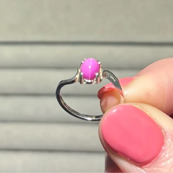 Natural six pointed Pink Ruby Star Sapphire 925 Sterling Silver Ring size 5.5 - Picture 2 of 10